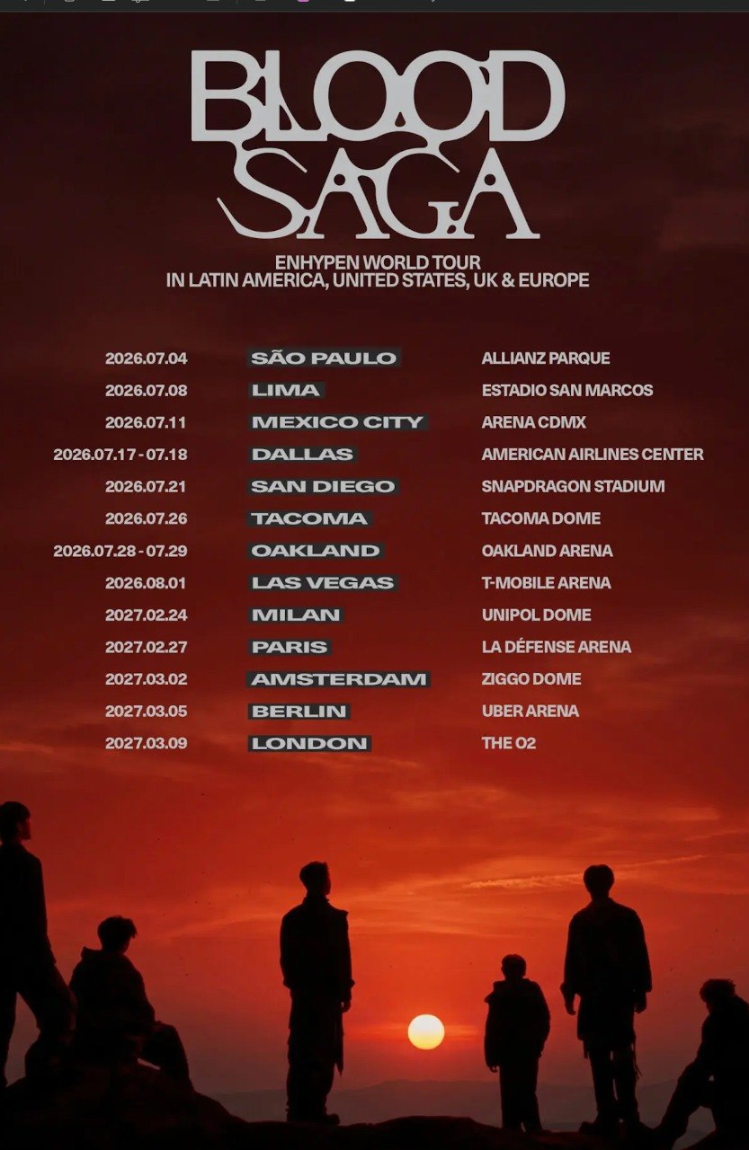 ENHYPEN — BLOOD SAGA WORLD TOUR · Latin America, United States, UK & Europe 2026-2027